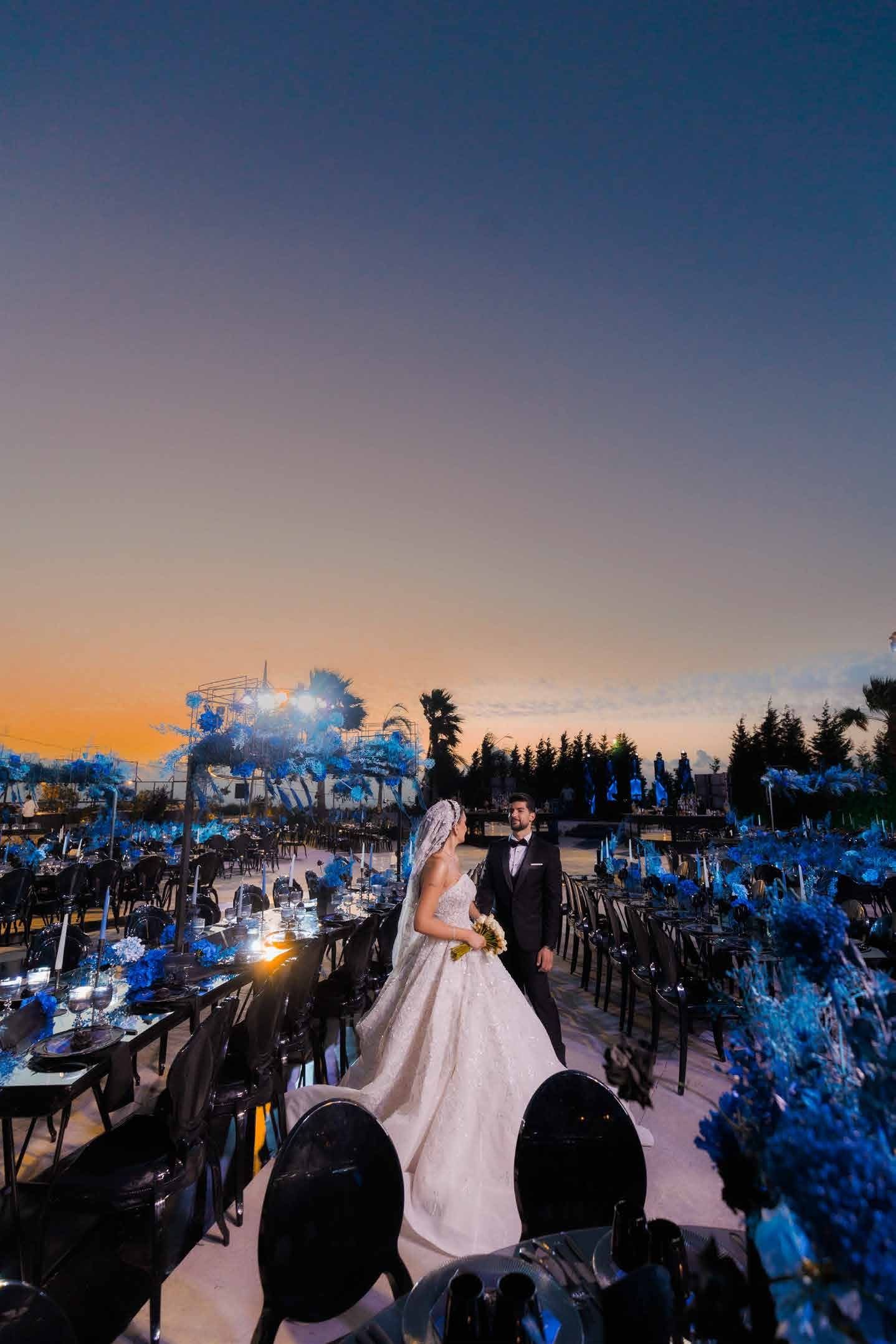 Bride's veil catching the wind at golden hour