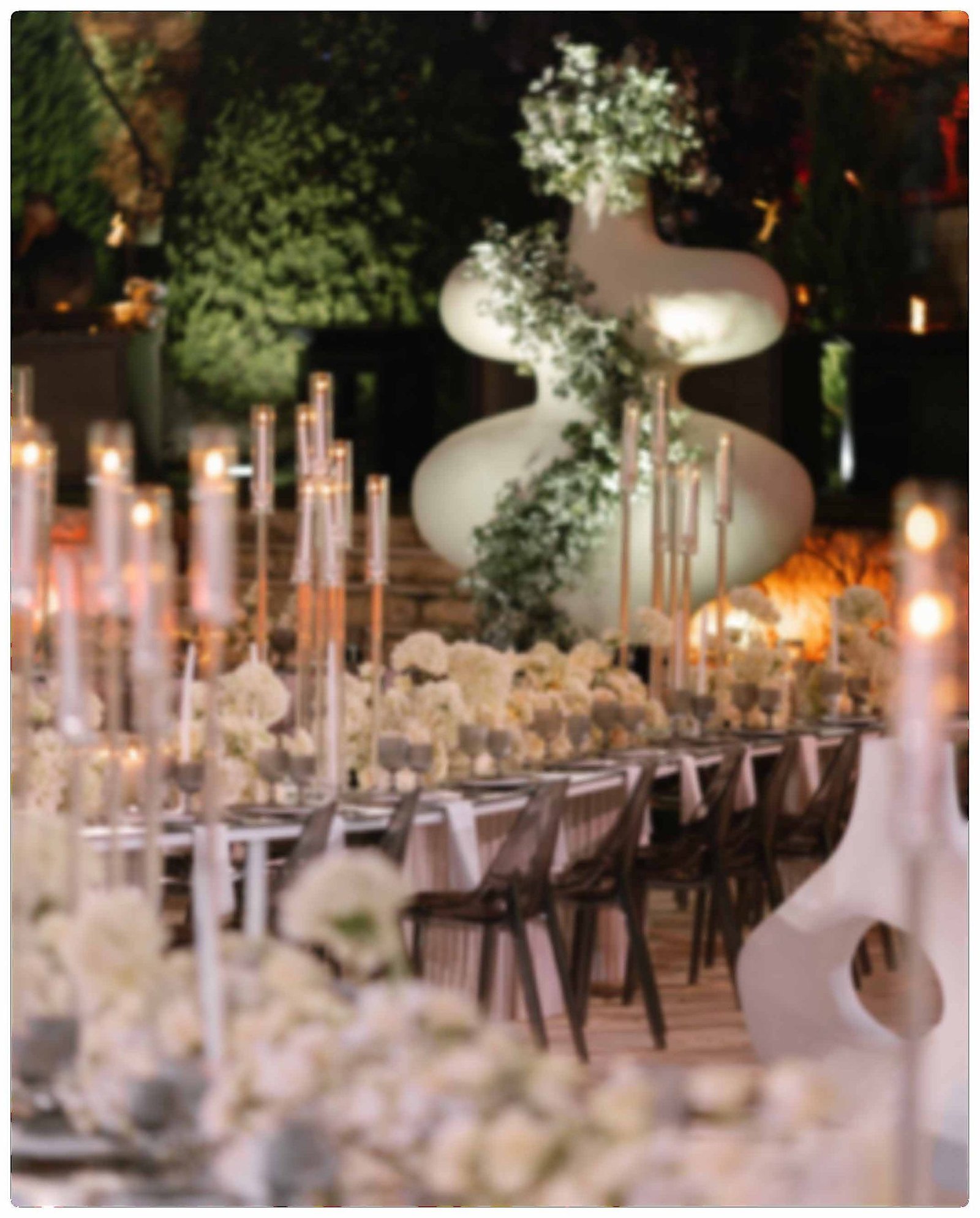 Reception styled beneath a string-lit archway