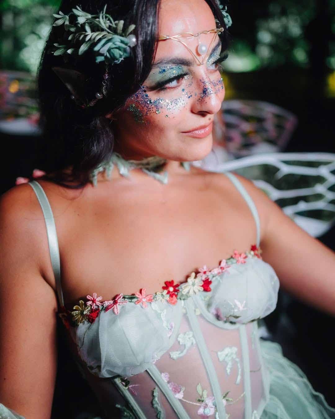 Portrait of a wedding party member with a floral crown