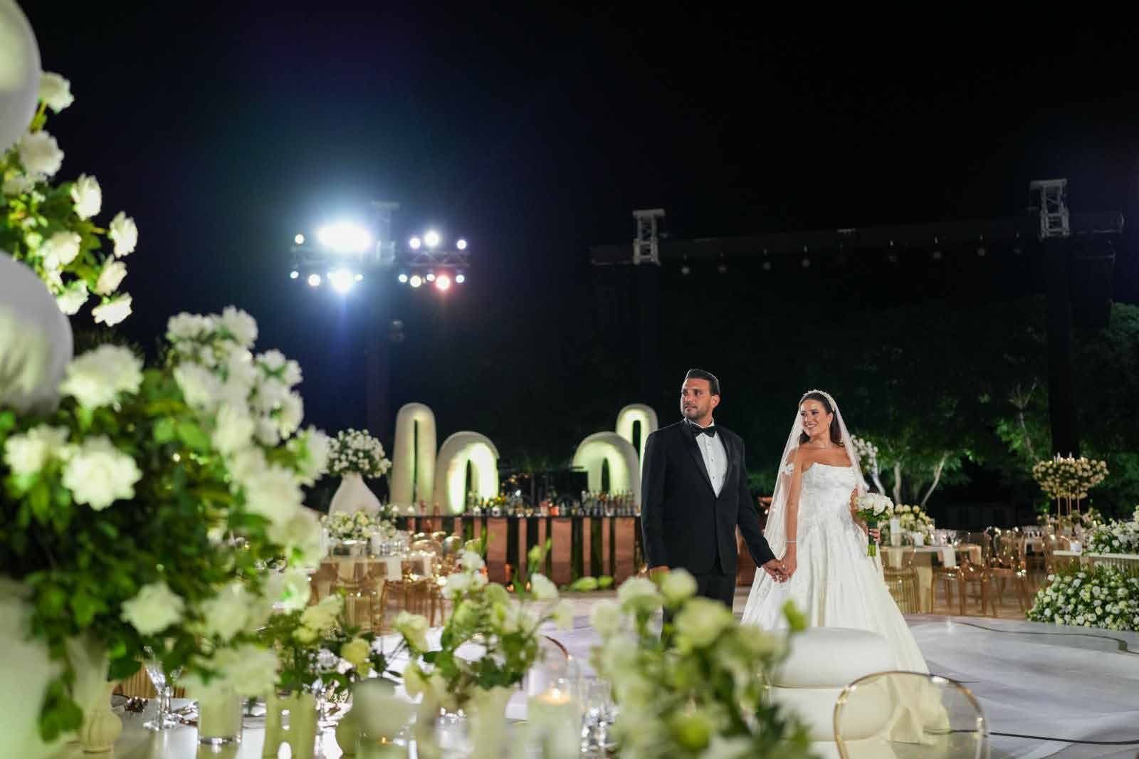 Candlelit ballroom table styling in warm tones